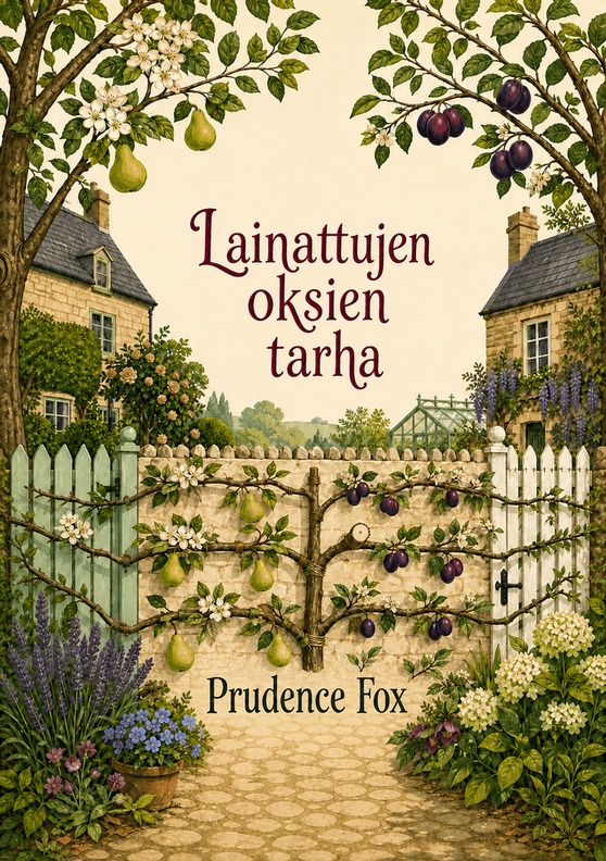 Kirjan ”Lainattujen oksien tarha” kansi, tekijänä Prudence Fox
