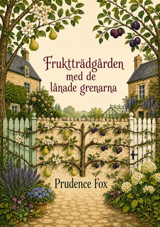 Omslaget till boken ”Fruktträdgården med de lånade grenarna” av Prudence Fox