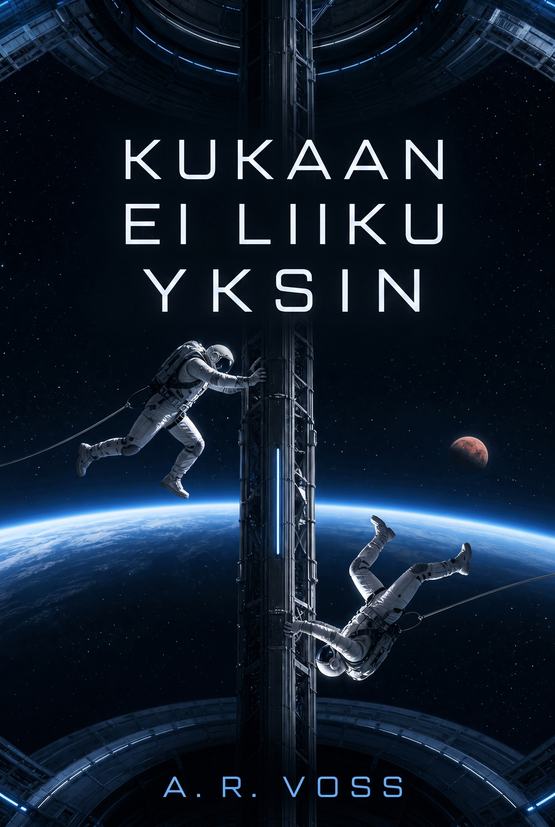 Kirjan ”Kukaan ei liiku yksin” kansi, kirjoittanut A. R. Voss